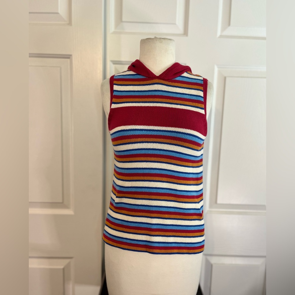 Item 053: EUC Vintage Knit Sleeveless Striped Hoodie (Size XS)